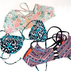 XHILARATION Target Lot of 3 Colorful Patterned Non-Wired Adjustable Bikini Tops